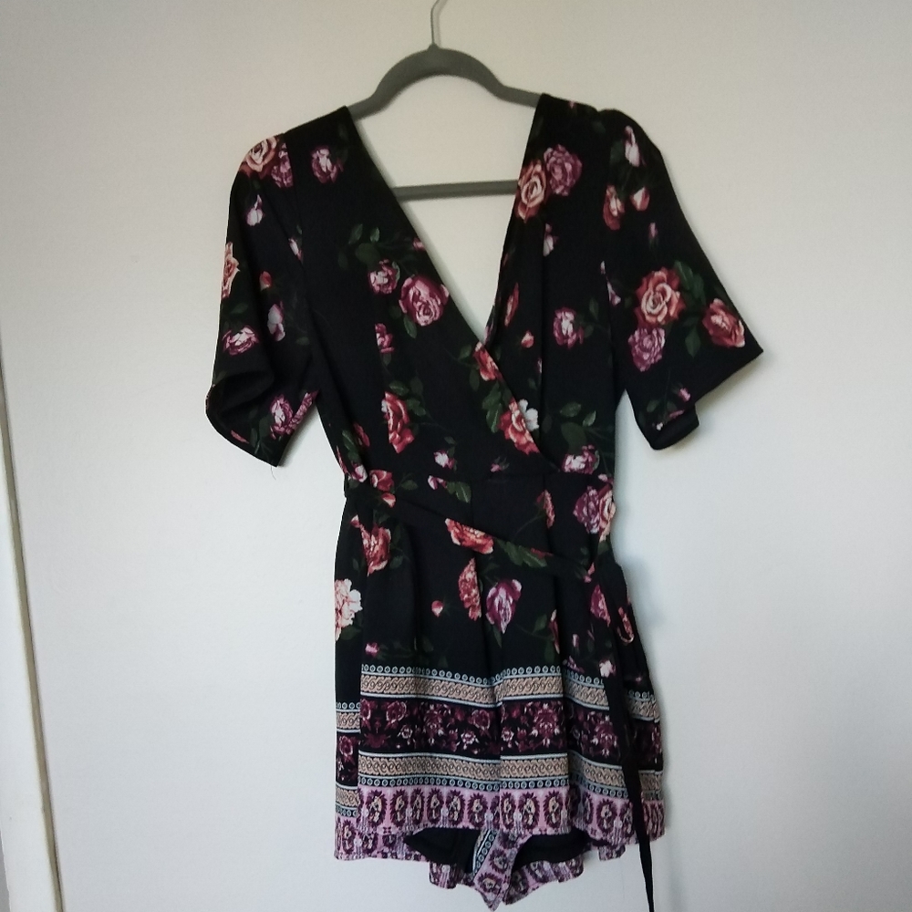 Black floral romper